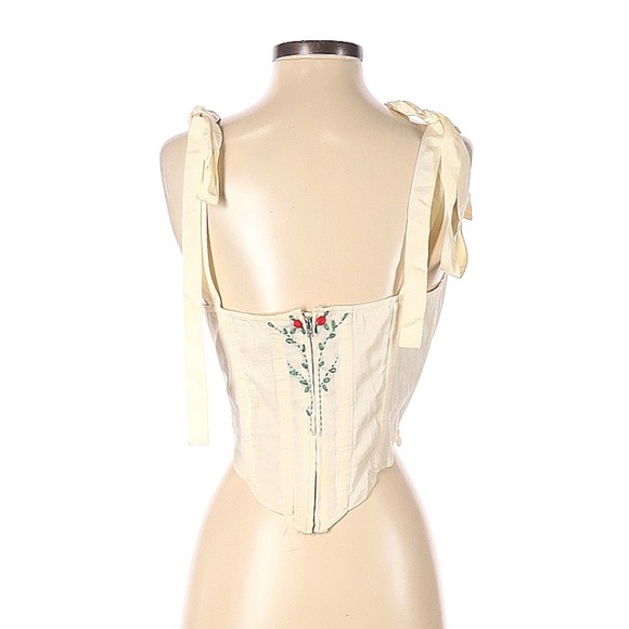 LPA Alec Top Ivory small corset embroidery tie cotton floral sexy crop Milkmaid - Picture 5 of 17